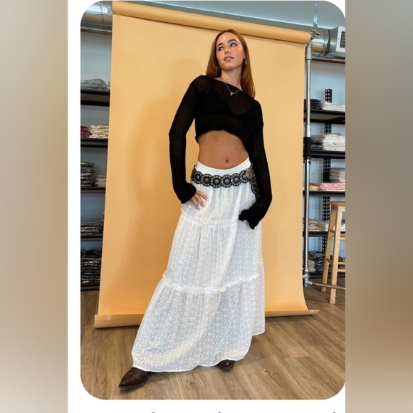 Sundance Boho Eyelet Skirt Embroidered Tiered  Size L - Like NEW 'Bastilla' - Picture 13 of 16